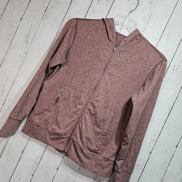 Quince FlowKnit Front Zip Hoodie Stretch Heathered Burgundy Jacket Size Medium. - Picture 3 of 12